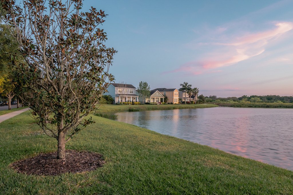 Sunset over the lake at Winthrop Village