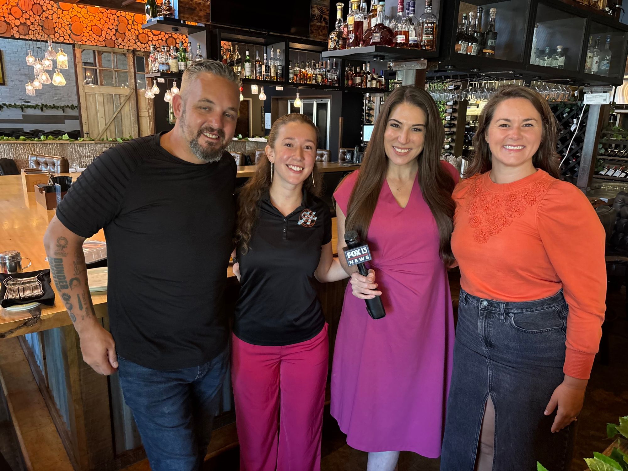John Camisa, owner of Donovan's Meatery, Sarah Sullivan Xiong of Winthrop, Fox 13 reporter Kellie Cowan, and Carla Sirois of Himes Breakfast House at Donovan's after the live Good Morning Tampa Bay broadcast