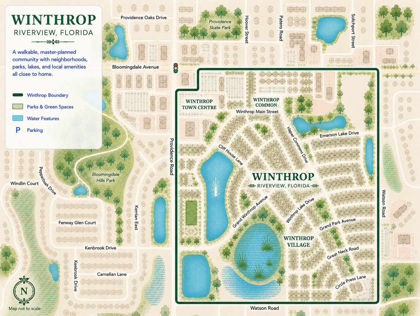 Watercolor map of Winthrop in Riverview, Florida