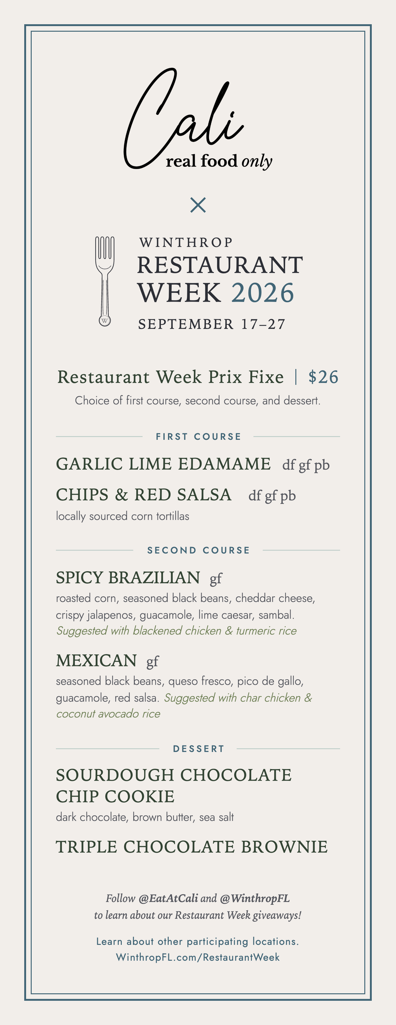 Cali Restaurant Week menu