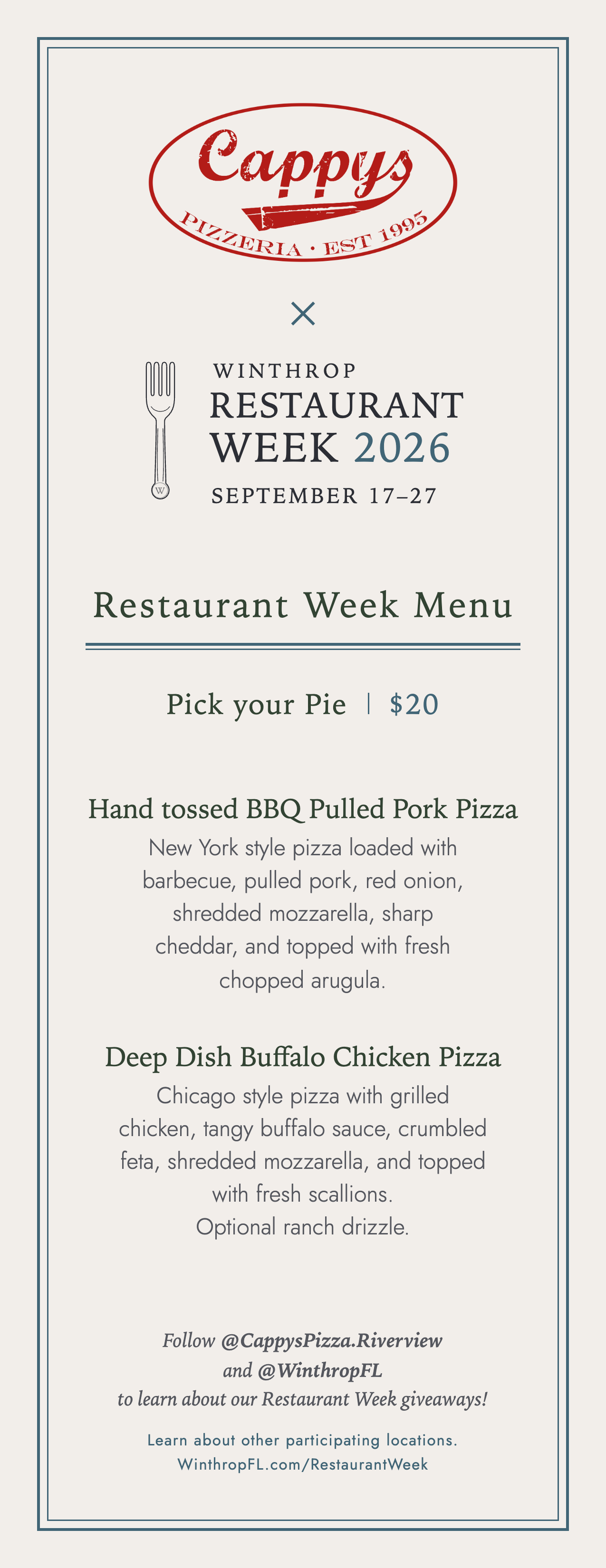 Cappy's Restaurant Week menu
